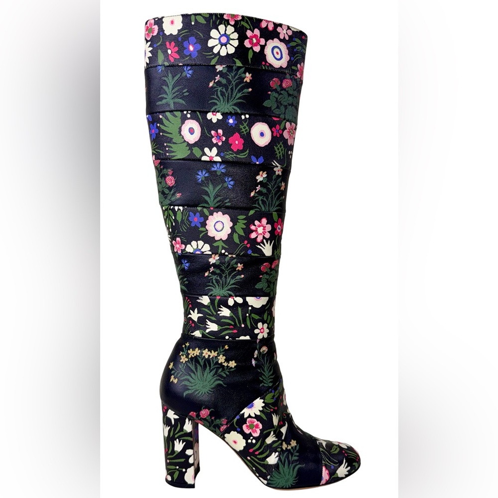 VALENTINO GARAVANI FLORAL GARDEN PAINTED LEATHER KNEE BOOTS